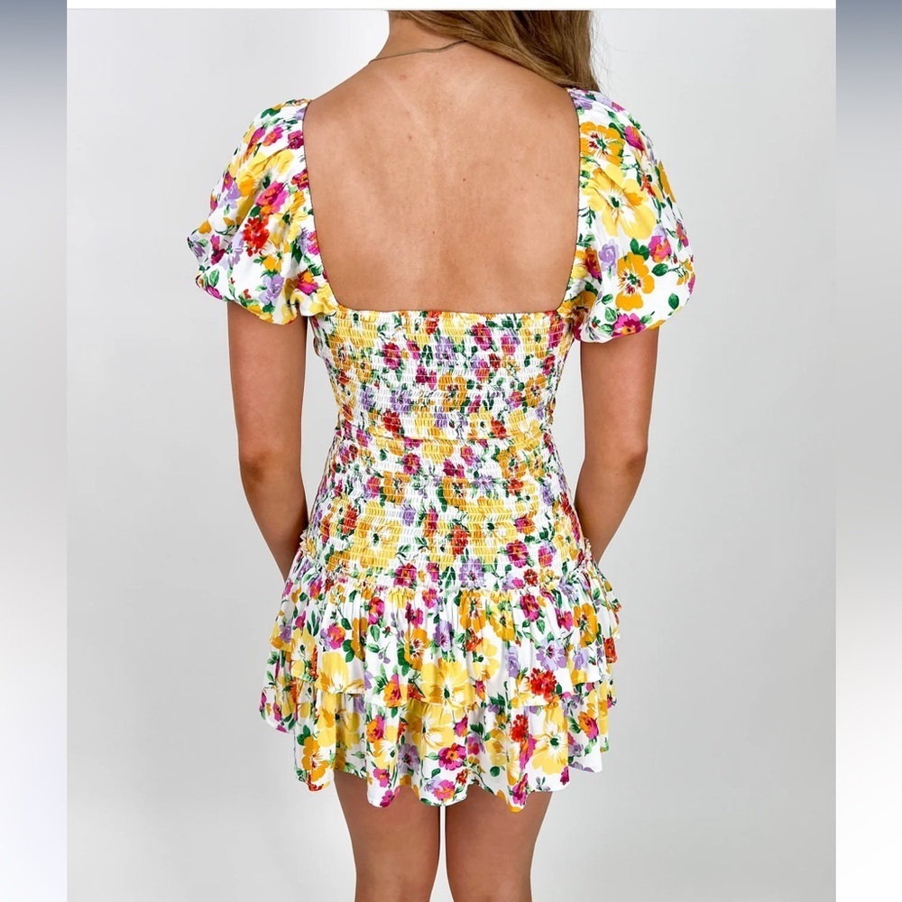 FLOWER PATCH SMOCKED RUFFLE MINI DRESS - Picture 5 of 7